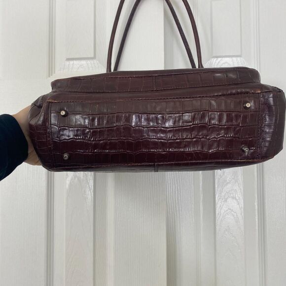 MAXX New York VTG Maroon Brown Croc Embossed Leather Shoulder Bag - Picture 3 of 8